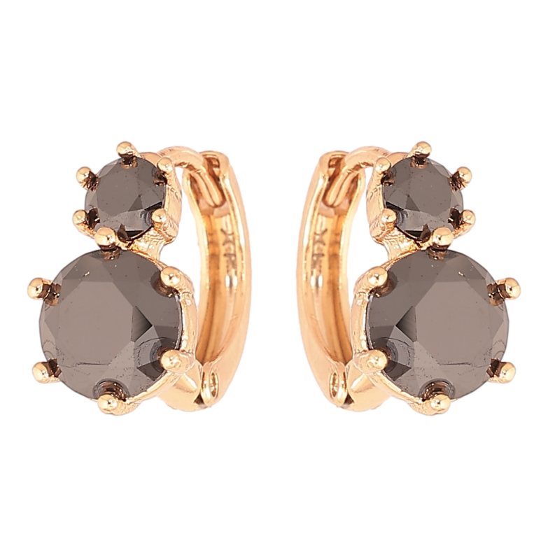 Серьги Xuping Позолота 18K колечки Два черных кристалла фото №1