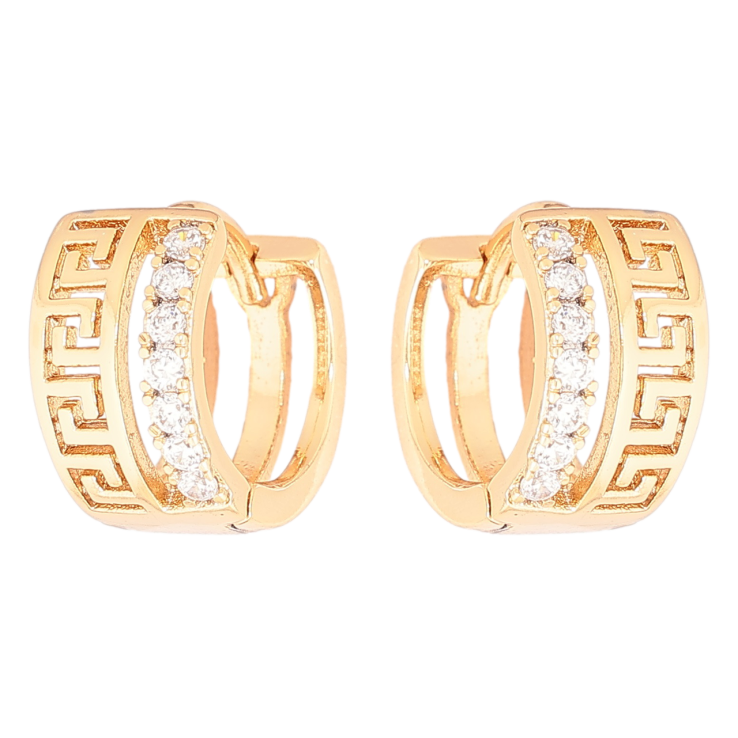 Сережки Xuping Позолота 18K колечка «Грецький орнамент з доріжкою кристалів» фото №15 Сережки Xuping Позолота 18K колечка «Грецький орнамент з доріжкою кристалів» фото №15