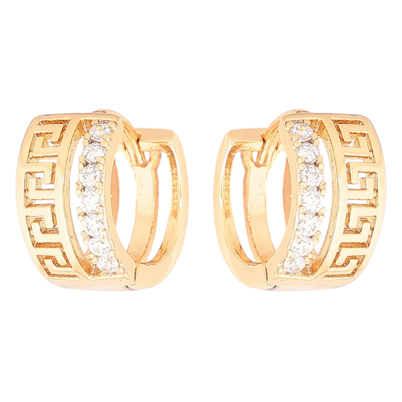 Сережки Xuping Позолота 18K колечка «Грецький орнамент з доріжкою кристалів» фото №1