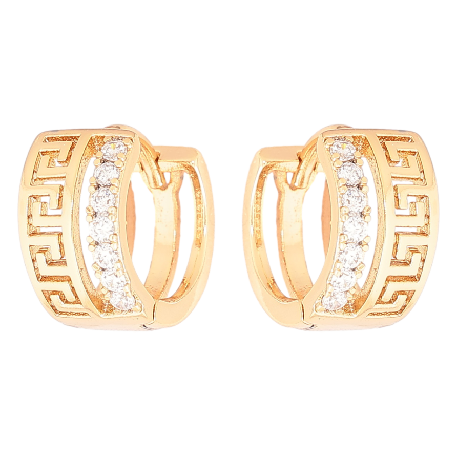 Сережки Xuping Позолота 18K колечка «Грецький орнамент з доріжкою кристалів» фото №1