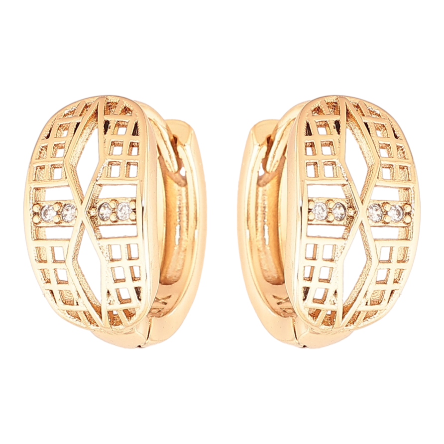 Сережки Xuping Позолота 18K колечка «Різьблений візерунок з кристалами» фото №1 Сережки Xuping Позолота 18K колечка «Різьблений візерунок з кристалами» фото №1