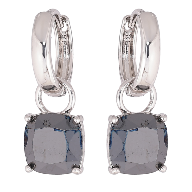 Сережки Xuping Родій підвіски на колечках «Чорні кристали» 9х9мм, 2 в 1 фото №5