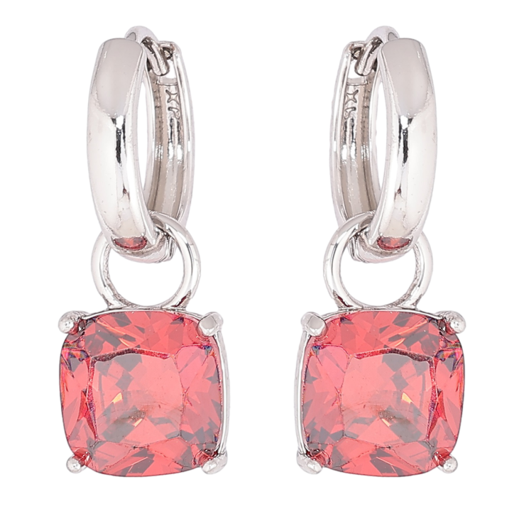 Сережки Xuping Родій підвіски на колечках «Червоні кристали» 9х9мм, 2 в 1 фото №6