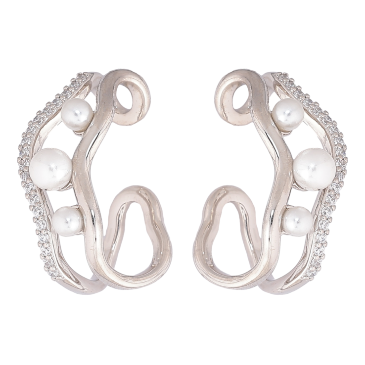 Сережки Xuping Родій кафи «Візерунок із доріжками кристалів і перлинами» фото №2