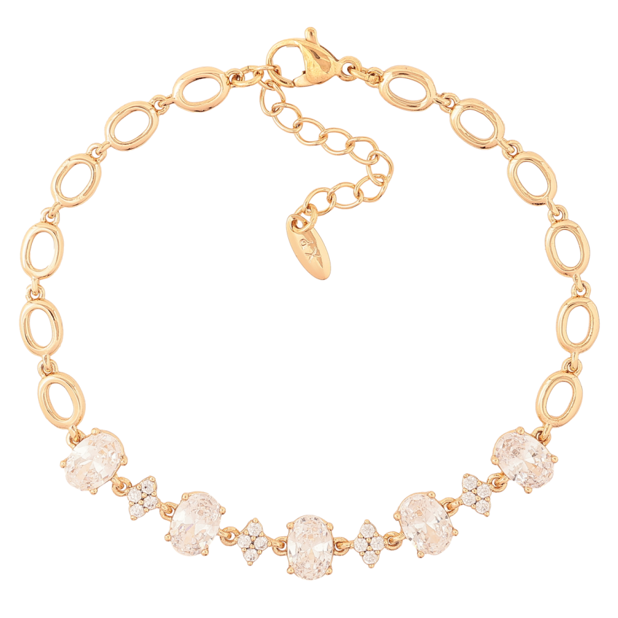 Браслет Xuping Позолота 18K Овальные звенья с кристаллами длина с доп.цепочкой 17.5-20.5см х 5-7мм фото №1 Браслет Xuping Позолота 18K Овальные звенья с кристаллами длина с доп.цепочкой 17.5-20.5см х 5-7мм фото №1