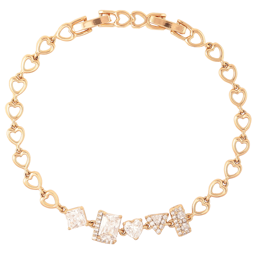 Браслет Xuping Позолота 18K Сердечки с вставкой из кристаллов длина с доп.замком 17,19см х 5-8мм фото №1 Браслет Xuping Позолота 18K Сердечки с вставкой из кристаллов длина с доп.замком 17,19см х 5-8мм фото №1