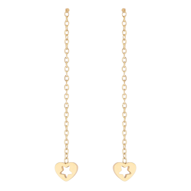 Серьги Xuping TTM Stainless Steel цвет 14К пусеты Подвески сердечки с узором звездочки фото №3