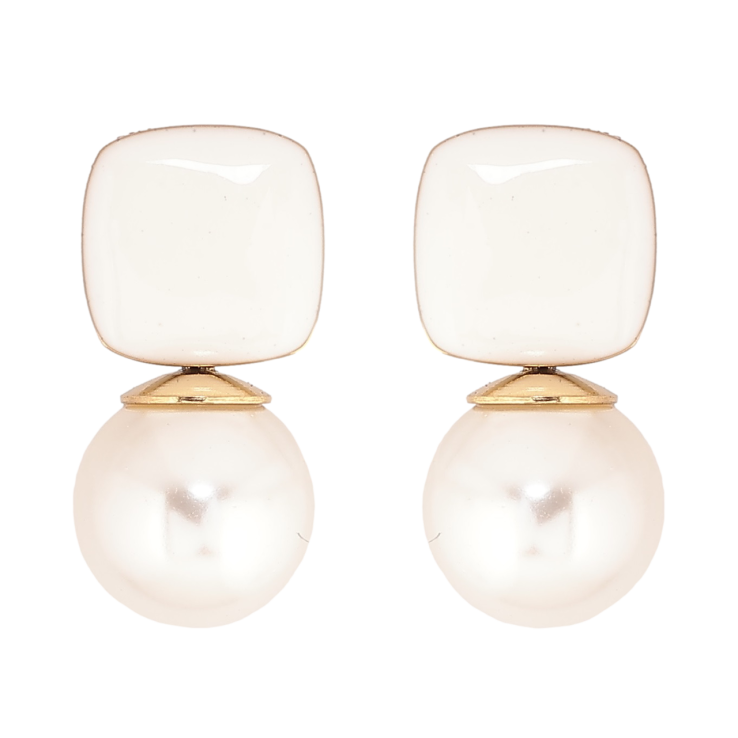 Серьги Xuping TTM Stainless Steel цвет 14К пусеты Белая эмаль с жемчужинами фото №8