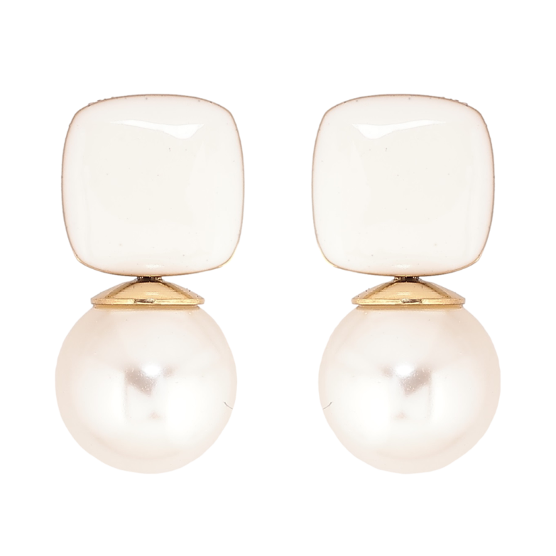 Сережки Xuping TTM Stainless Steel колір 14К пусети «Біла емаль з перлинами» фото №1 Сережки Xuping TTM Stainless Steel колір 14К пусети «Біла емаль з перлинами» фото №1