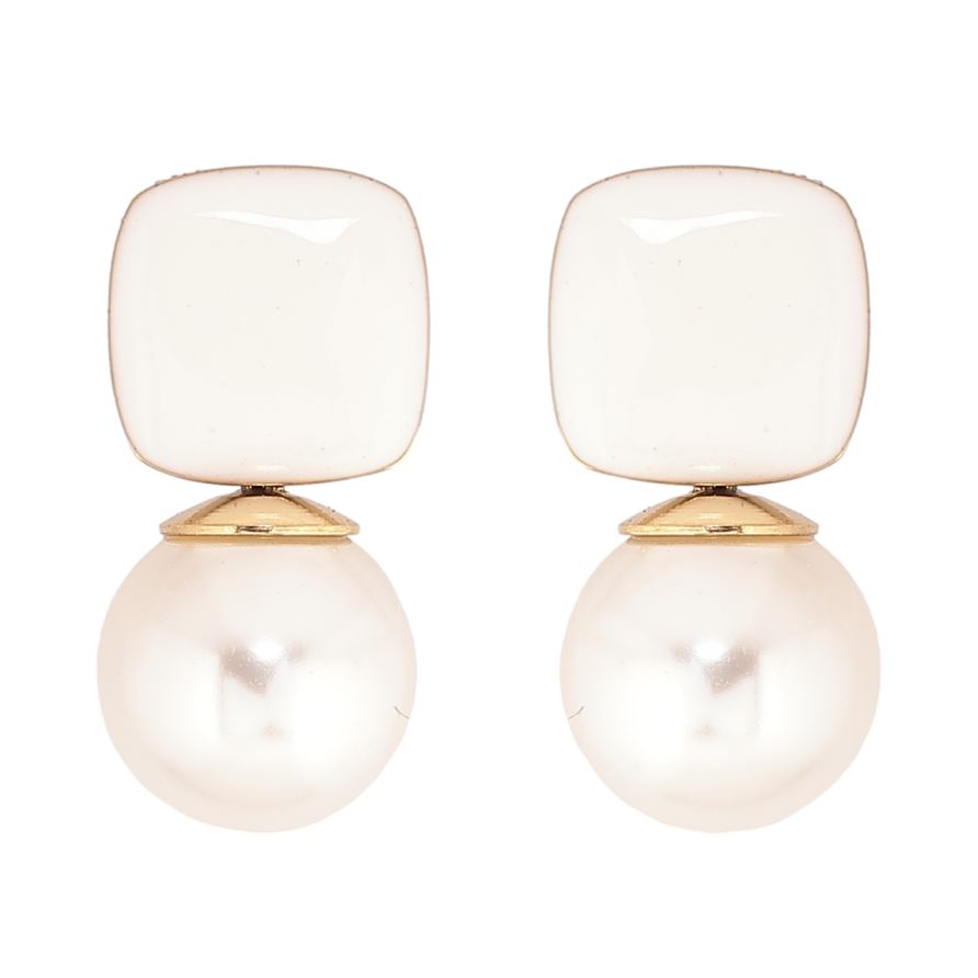 Серьги Xuping TTM Stainless Steel цвет 14К пусеты Белая эмаль с жемчужинами фото №1