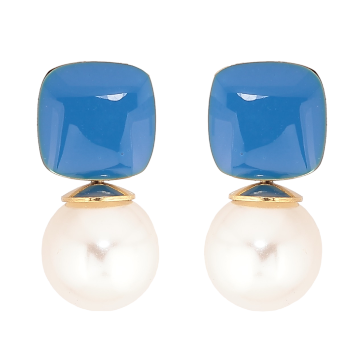 Серьги Xuping TTM Stainless Steel цвет 14К пусеты Синяя эмаль с жемчужинами фото №8