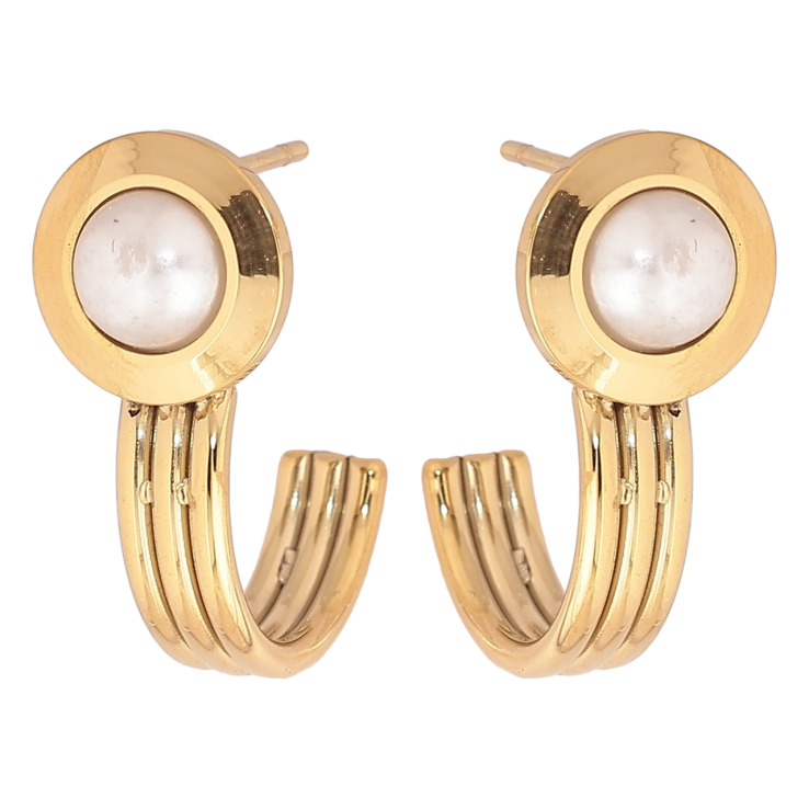 Сережки Xuping TTM Stainless Steel колір 14К пусети «Дуги з перловими вставками» фото №17 Сережки Xuping TTM Stainless Steel колір 14К пусети «Дуги з перловими вставками» фото №17