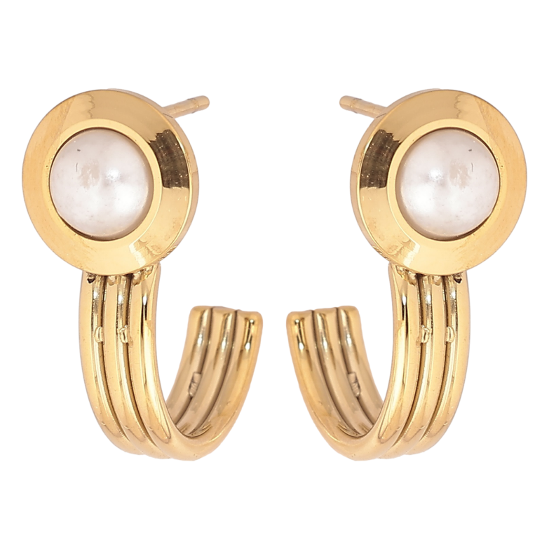 Сережки Xuping TTM Stainless Steel колір 14К пусети «Дуги з перловими вставками» фото №1