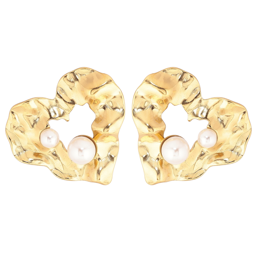 Сережки Xuping TTM Stainless Steel колір 14К пусети «Сердечка з перлинами» фото №1 Сережки Xuping TTM Stainless Steel колір 14К пусети «Сердечка з перлинами» фото №1