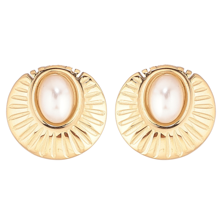 Серьги Xuping TTM Stainless Steel цвет 14К пусеты Декоративный узор с жемчужными вставками фото №24