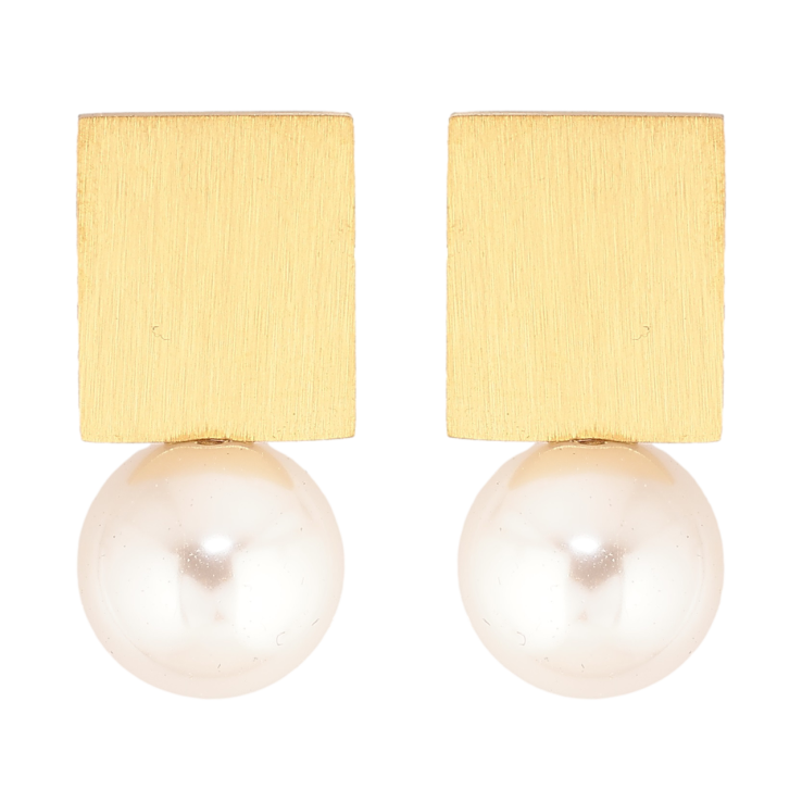 Сережки Xuping TTM Stainless Steel колір 14К пусети «Прямокутники з перлинами» фото №8