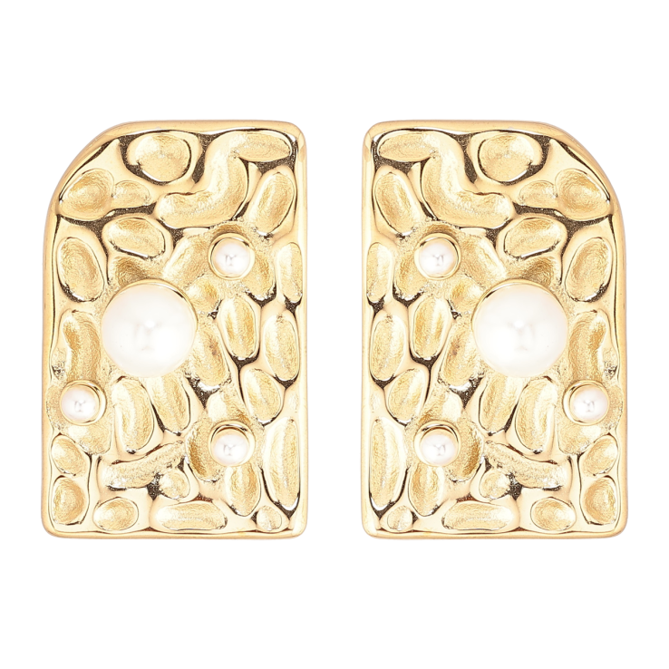 Сережки Xuping TTM Stainless Steel колір 14К пусети «Декоративний візерунок з перлинами» фото №7 Сережки Xuping TTM Stainless Steel колір 14К пусети «Декоративний візерунок з перлинами» фото №7