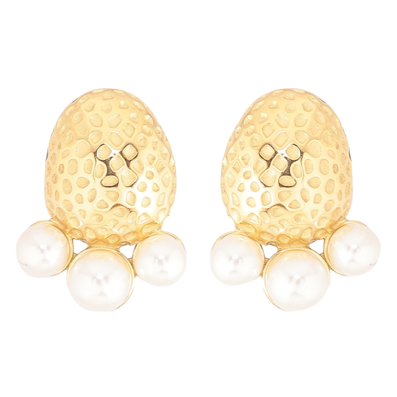 Серьги Xuping TTM Stainless Steel цвет 14К пусеты Узор с тремя жемчужинами фото №1