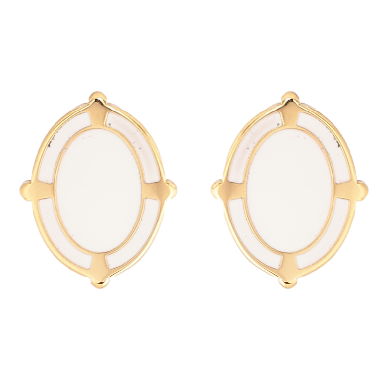 Сережки Xuping TTM Stainless Steel колір 14К пусети «Овали з білою емаллю» фото №1 Сережки Xuping TTM Stainless Steel колір 14К пусети «Овали з білою емаллю» фото №1