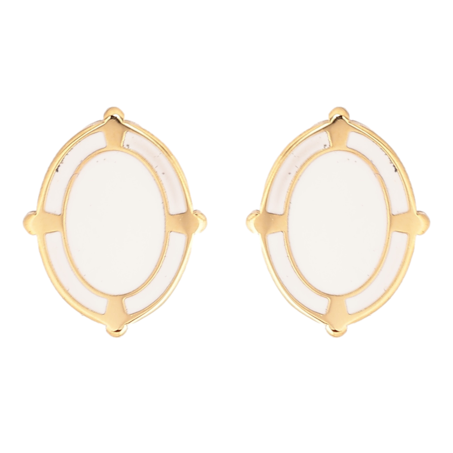 Сережки Xuping TTM Stainless Steel колір 14К пусети «Овали з білою емаллю» фото №1 Сережки Xuping TTM Stainless Steel колір 14К пусети «Овали з білою емаллю» фото №1