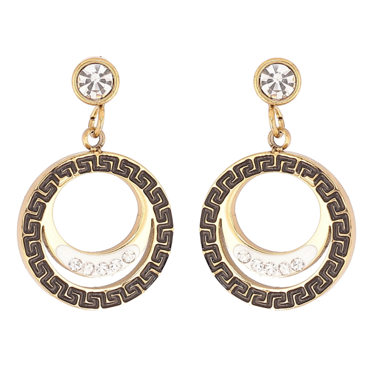 Сережки Xuping TTM Stainless Steel колір 14К пусети «Круглі підвіски з грецьким візерунком чорною емаллю» фото №9 Сережки Xuping TTM Stainless Steel колір 14К пусети «Круглі підвіски з грецьким візерунком чорною емаллю» фото №9