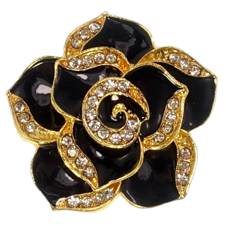 Брошка Квітка з профарбуванням чорною емаллю та стразами фото №1 Брошка Квітка з профарбуванням чорною емаллю та стразами фото №1