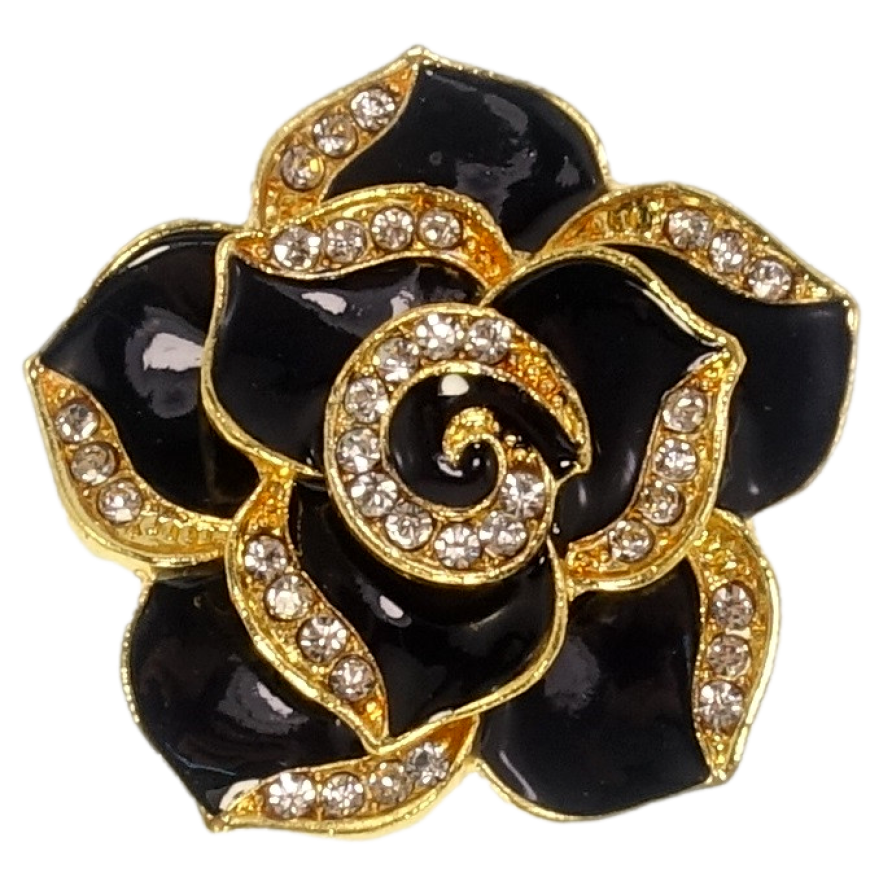 Брошь Цветок с прокраской черной эмалью и стразами фото №1 Брошь Цветок с прокраской черной эмалью и стразами фото №1
