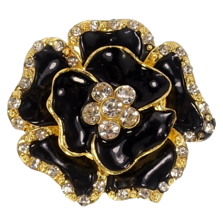Брошь Цветок с прокраской черной эмалью и стразами фото №1 Брошь Цветок с прокраской черной эмалью и стразами фото №1