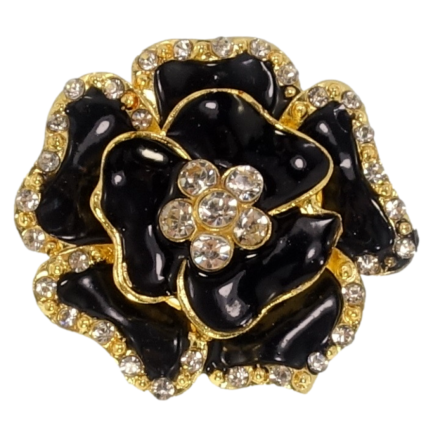 Брошь Цветок с прокраской черной эмалью и стразами фото №1 Брошь Цветок с прокраской черной эмалью и стразами фото №1