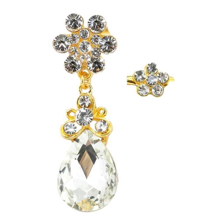 Брошка Дві квіткові брошки зі стразами та великим кристалом фото №3 Брошка Дві квіткові брошки зі стразами та великим кристалом фото №3