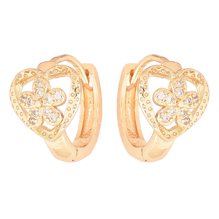 Сережки Xuping M&L Колір 18K колечка «Сердечка з квіточками» фото №2 Сережки Xuping M&L Колір 18K колечка «Сердечка з квіточками» фото №2