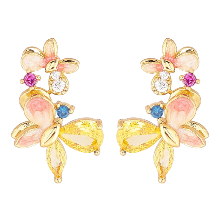 Сережки Xuping Позолота 14K пусети «Метелики з емаллю та різнокольоровими кристалами» фото №10