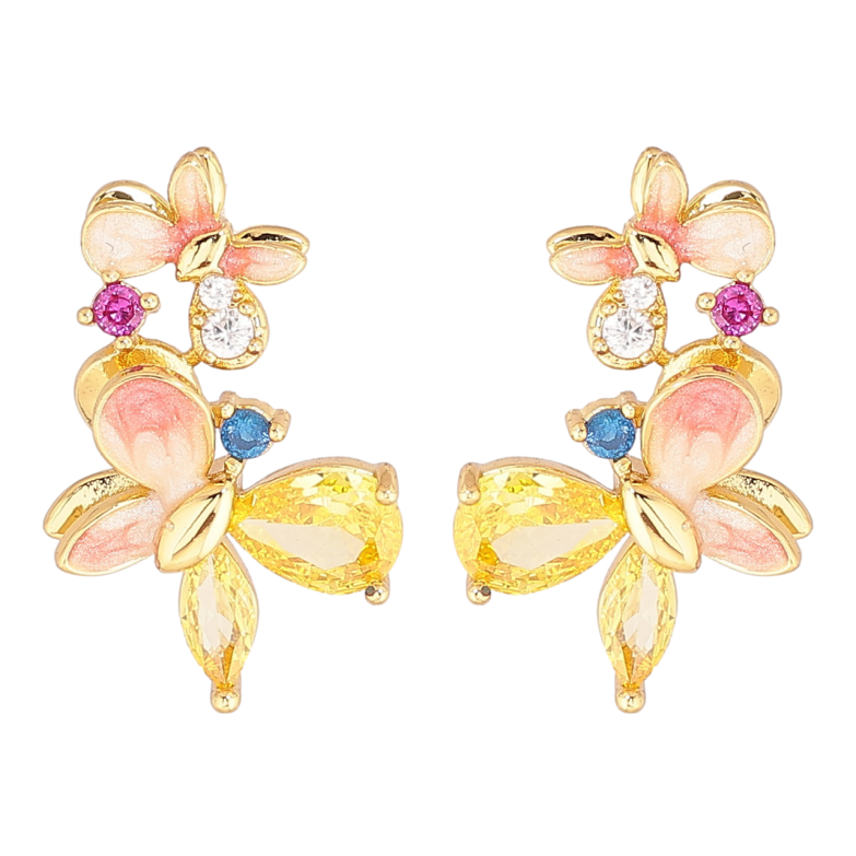 Сережки Xuping Позолота 14K пусети «Метелики з емаллю та різнокольоровими кристалами» фото №1