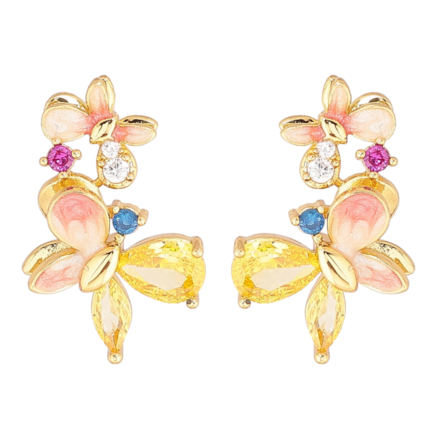 Сережки Xuping Позолота 14K пусети «Метелики з емаллю та різнокольоровими кристалами» фото №1