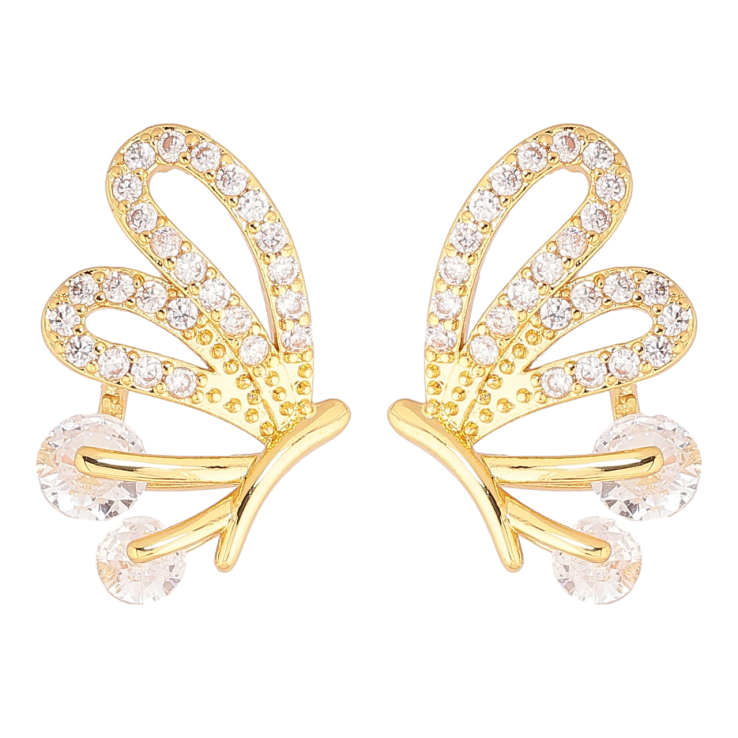Серьги Xuping Позолота 14K пусеты Бабочки с кристаллами фото №4