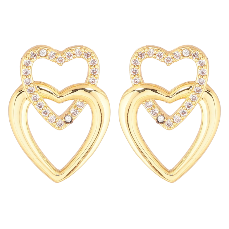 Серьги Xuping Позолота 14K пусеты Сердечки с кристаллами фото №1