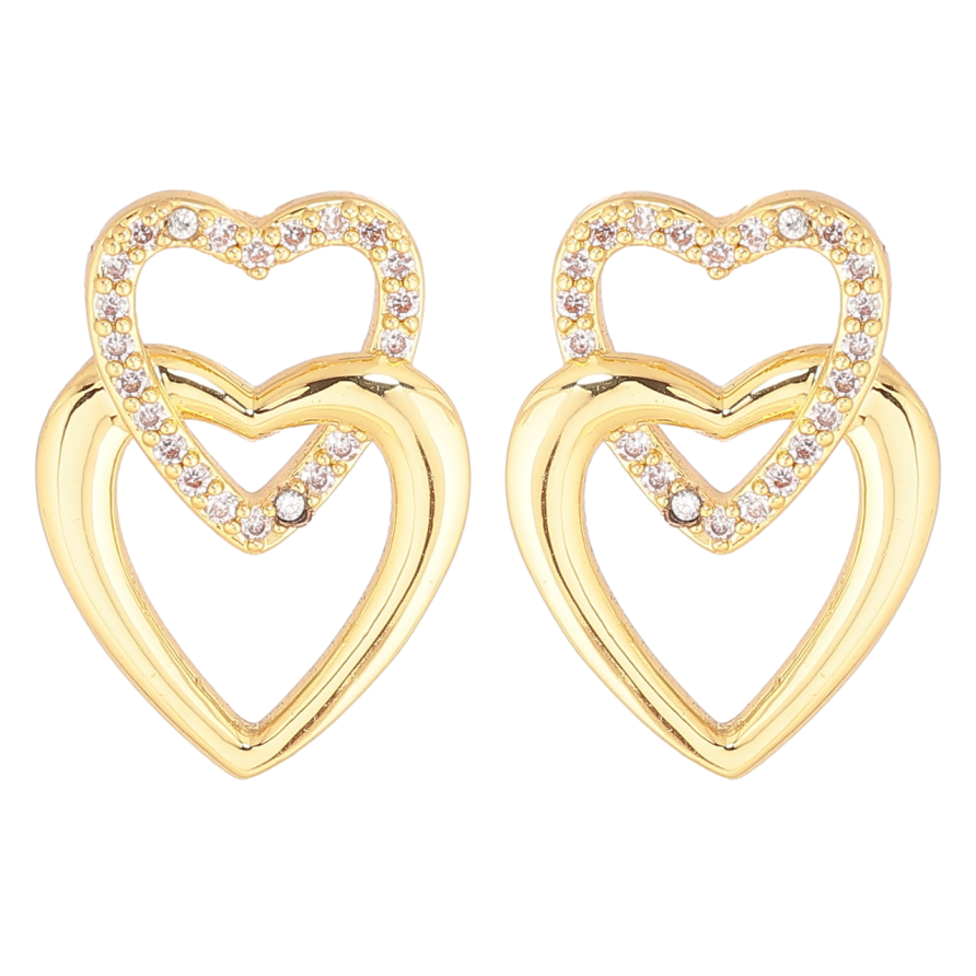 Серьги Xuping Позолота 14K пусеты Сердечки с кристаллами фото №1