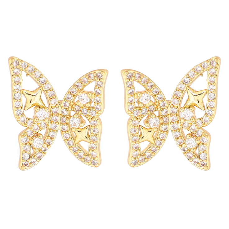 Серьги Xuping Позолота 14K пусеты Бабочки с кристаллами фото №5