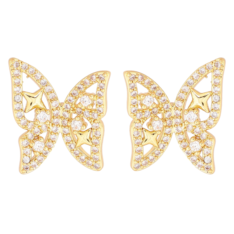 Серьги Xuping Позолота 14K пусеты Бабочки с кристаллами фото №1