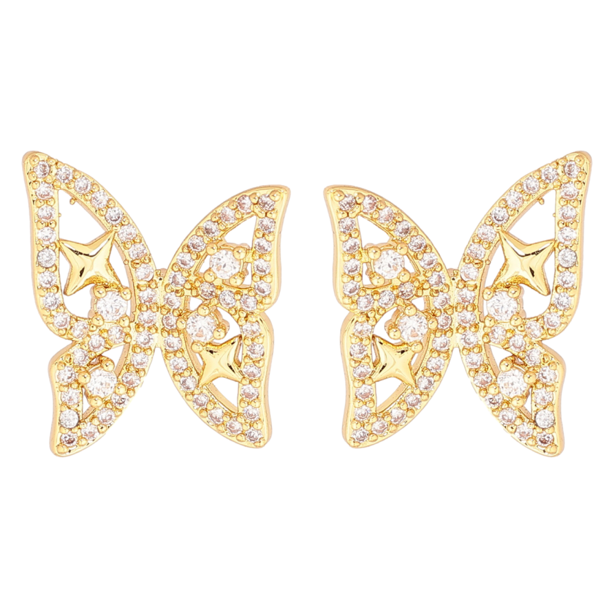 Серьги Xuping Позолота 14K пусеты Бабочки с кристаллами фото №1