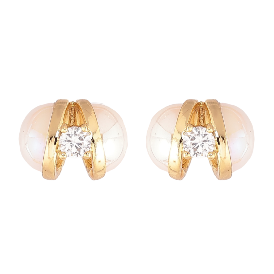 Сережки Xuping Позолота 14K пусети «Половинки перлин з кристалами» фото №1