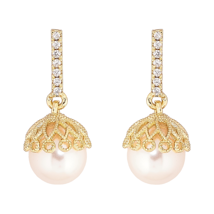 Сережки Xuping Позолота 14K пусети «Перлинні підвіски» фото №5 Сережки Xuping Позолота 14K пусети «Перлинні підвіски» фото №5