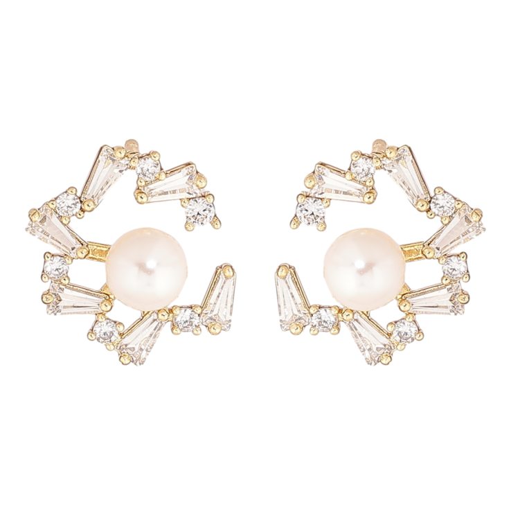 Сережки Xuping Позолота 14K пусети «Перлини в кришталевому обрамленні» фото №21