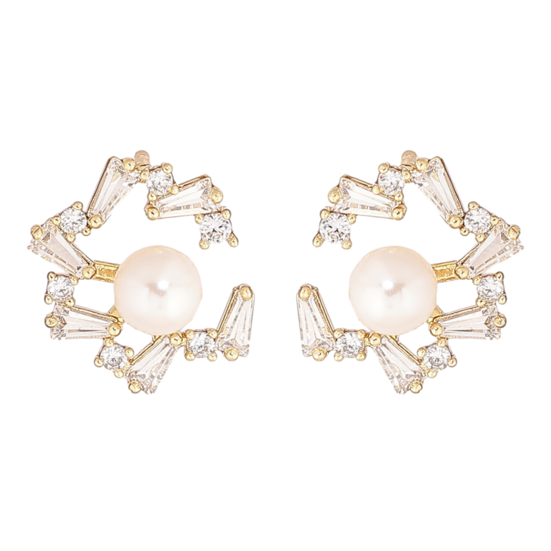 Сережки Xuping Позолота 14K пусети «Перлини в кришталевому обрамленні» фото №1