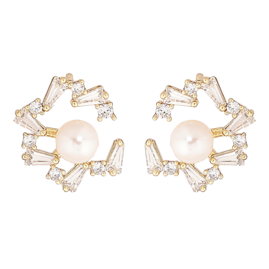 Сережки Xuping Позолота 14K пусети «Перлини в кришталевому обрамленні» фото №1