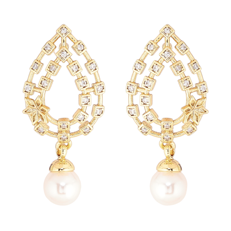 Сережки Xuping Позолота 14K пусети «Краплеподібні підвіски з перлинами» фото №5 Сережки Xuping Позолота 14K пусети «Краплеподібні підвіски з перлинами» фото №5