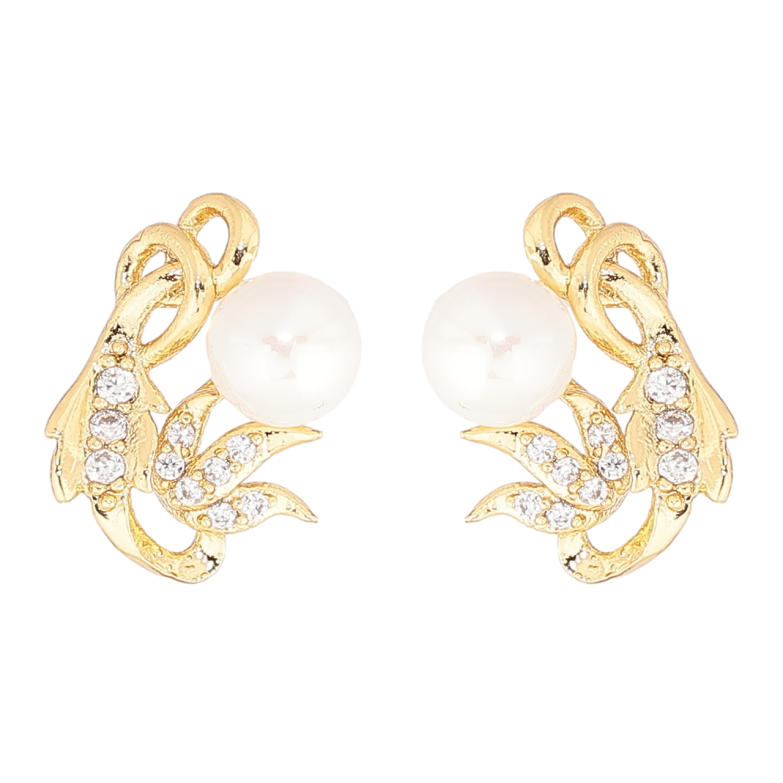 Сережки Xuping Позолота 14K пусети «Візерунок з кристалами та перлинами» фото №1