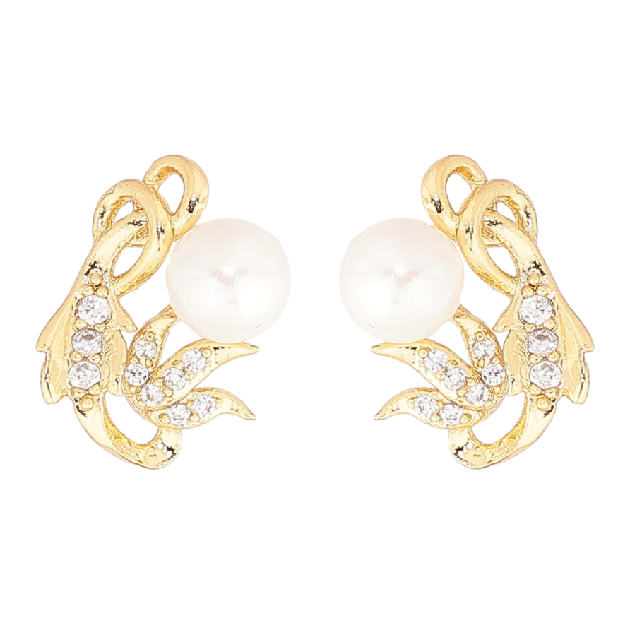 Серьги Xuping Позолота 14K пусеты Узор с кристаллами и жемчужинами фото №1