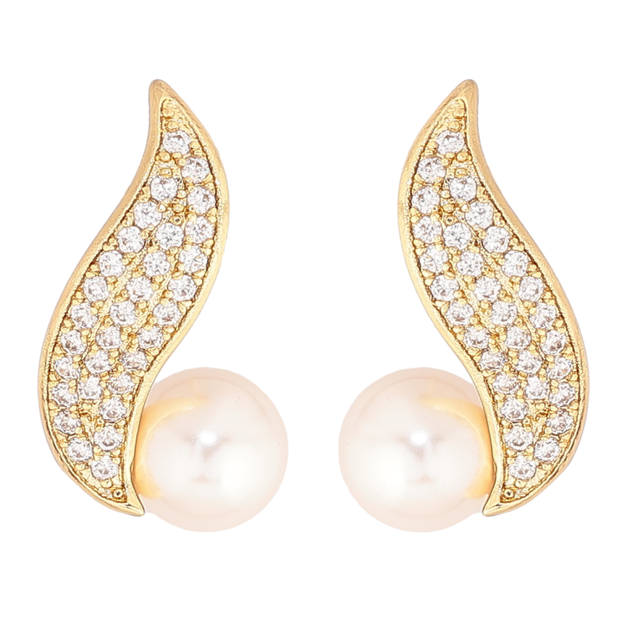 Серьги Xuping Позолота 14K пусеты Узор с кристаллами и жемчужинами фото №1 Серьги Xuping Позолота 14K пусеты Узор с кристаллами и жемчужинами фото №1