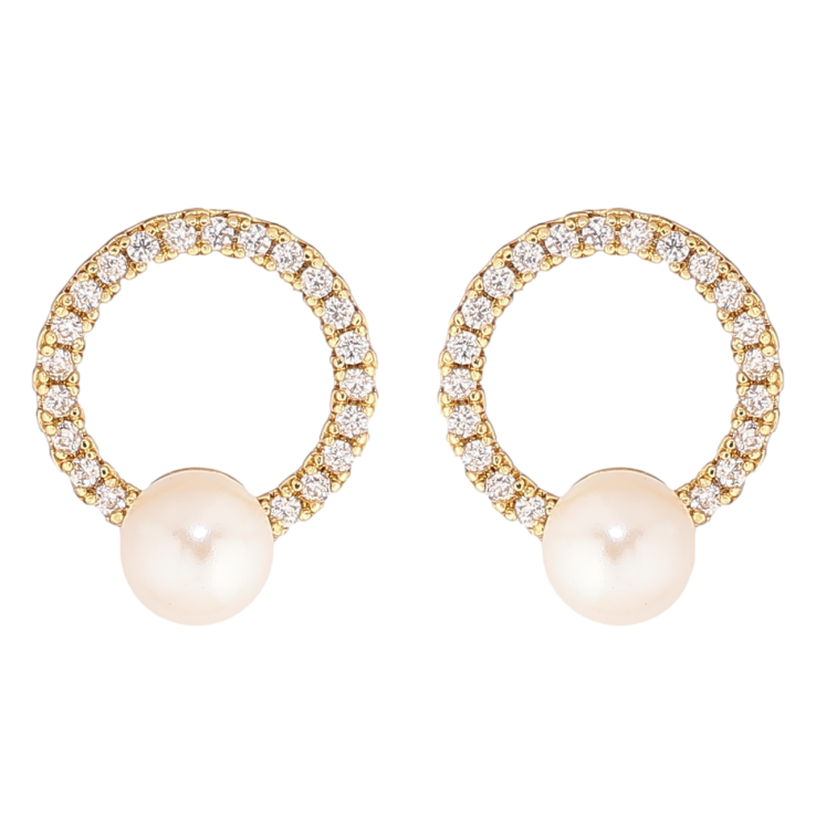 Сережки Xuping Позолота 14K пусети «Кришталеві колечка з перлинами» фото №8 Сережки Xuping Позолота 14K пусети «Кришталеві колечка з перлинами» фото №8